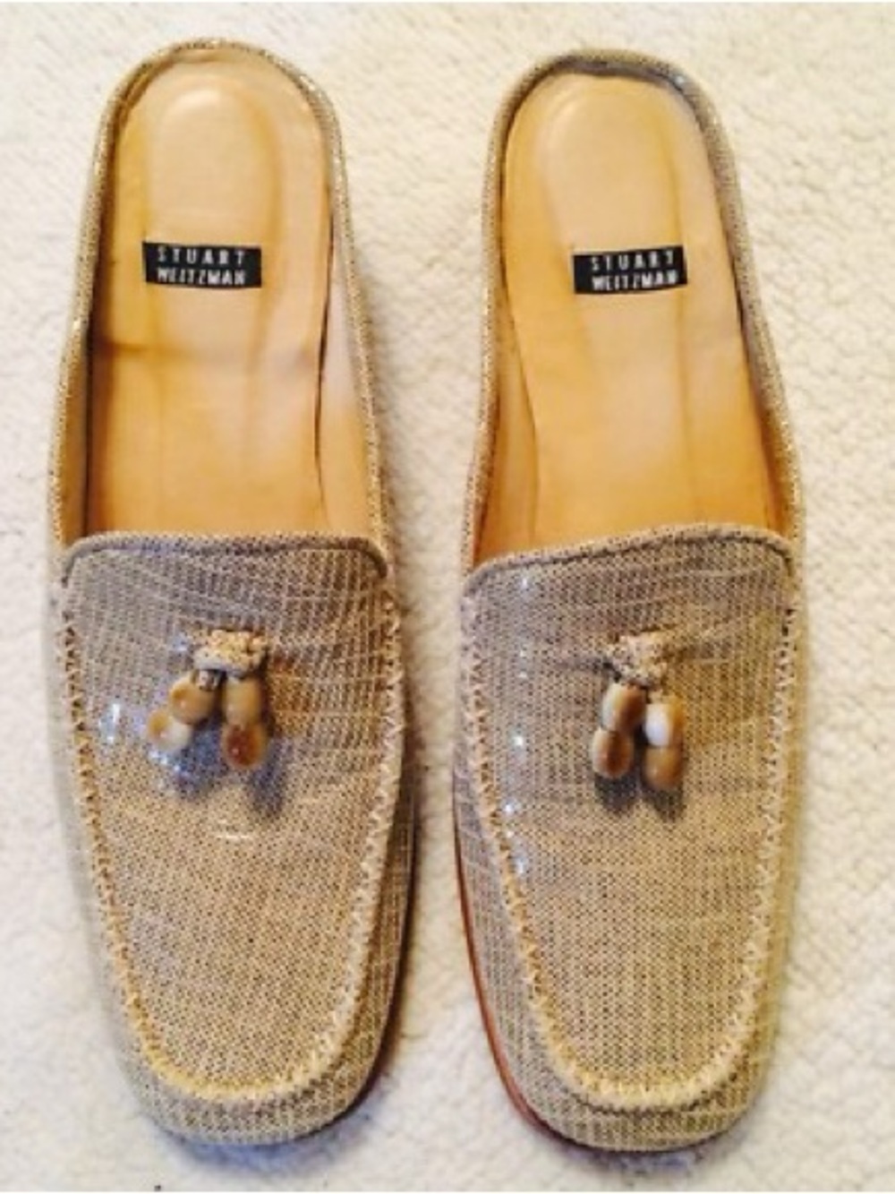 Vintage Stuart Weitzman Nude, Tassel Mules. Women, Size 7.
